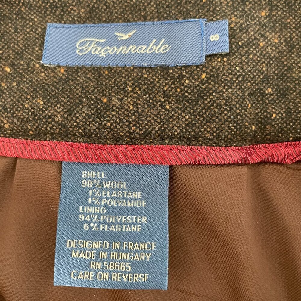 Faconnable Tweed Fall/Winter Lined Straight Leg Cuffed Wool Pants Brown Sz 8 - Picture 5 of 11